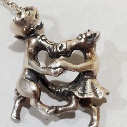 925 Sterling Silver 3D Moose Couple Dancing Partners Pendant Necklace