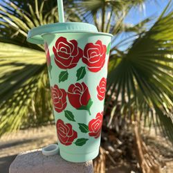 Rose Tumblr Cup With Lid, Hand Made 