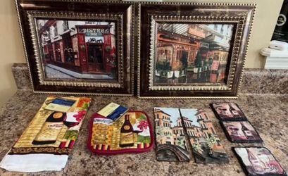 Bistro Art & Wine Themed Home Decor Bundle