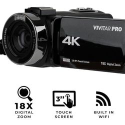 Vivitar 4K HD Digital Video Camcorder With Rotational Touchscreen Display, WiFi