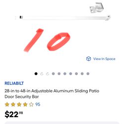 RELIABILT 28-in to 48-in Adjustable Aluminum Sliding Patio Door Security Bar