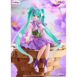 FuRyu Hatsune Miku Flower Fairy Noodle Stopper Figure, specifically the Cosmos Purple Color Version. 