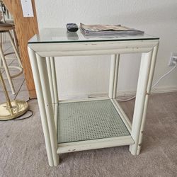 2 Bamboo, Glass And Cane End Tables 