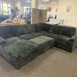 Large Jumbo Corduroy Sleeper Sofa Sectional With storage Chaise 