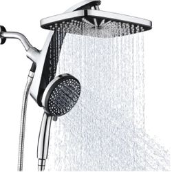 High Pressure Rain Shower Head: Upgrade Shower Heads with Handheld Spray Combo with Fixed Showerhead and 10 Sprays Handheld Shower Head, Detachable Sh