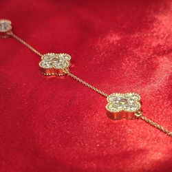 10k Yellow Gold Diamond Round Cut Clover Bracelet 1.50 ctw