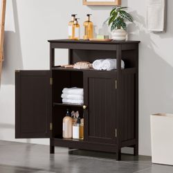 Wooden Bathroom Floor Cabinet with Adjustable Shelves Espresso