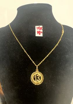 14K Solid Gold Chain and Pendant For Wedding 18 Inches Long 