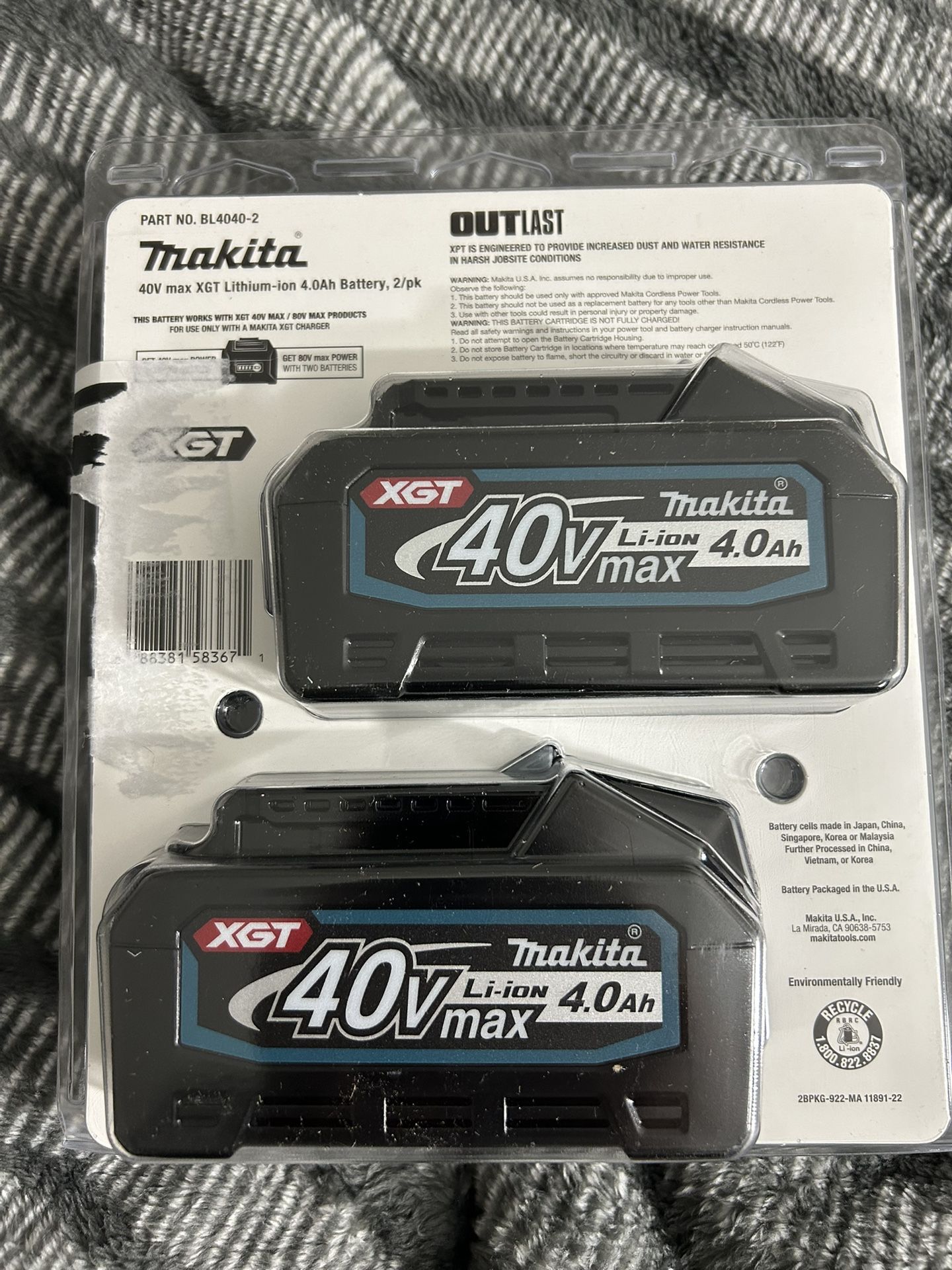 Brand New Makita 40V max XGT 4.0Ah Battery, 2-pack Model BL4040-2