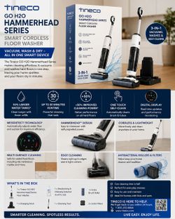 Tineco GO H2O HammerHead Series Smart Cordless Wet Dry Vacuum Floor Washer 3-in-1 NEW