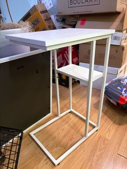 White C-Shape Side Table with Bottom Shelf