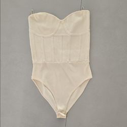 Zara Beige Knit Strapless Corset Bodysuit Top Size S