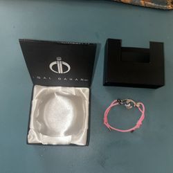 Igal Dahan Pink Cord Bracelet with Silver & Crystal Charms – Designer Gift Box Included