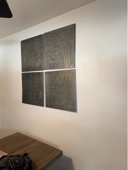 Crate & Barrel 4‑Piece Metal Wall Art Set – Brushed Metal, Textured, Excellent Condition