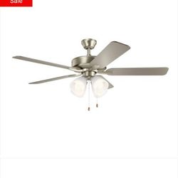 Kichler Basics Pro Premier 52-in Brushed Nickel with Walnut/Silver Blades Ceiling Fan With Light and Pull Chain Included 5 -Blade