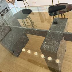 Glass Dining Table On Marble Stand