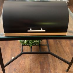 New Threshold Bamboo Steel Breadbox Black Metal with Base Kitchen Countertop