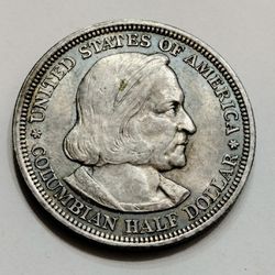 1893 Silver Half Dollar Commemorative Coin  /  Columbia Exposition Half Dollar 90% Silver