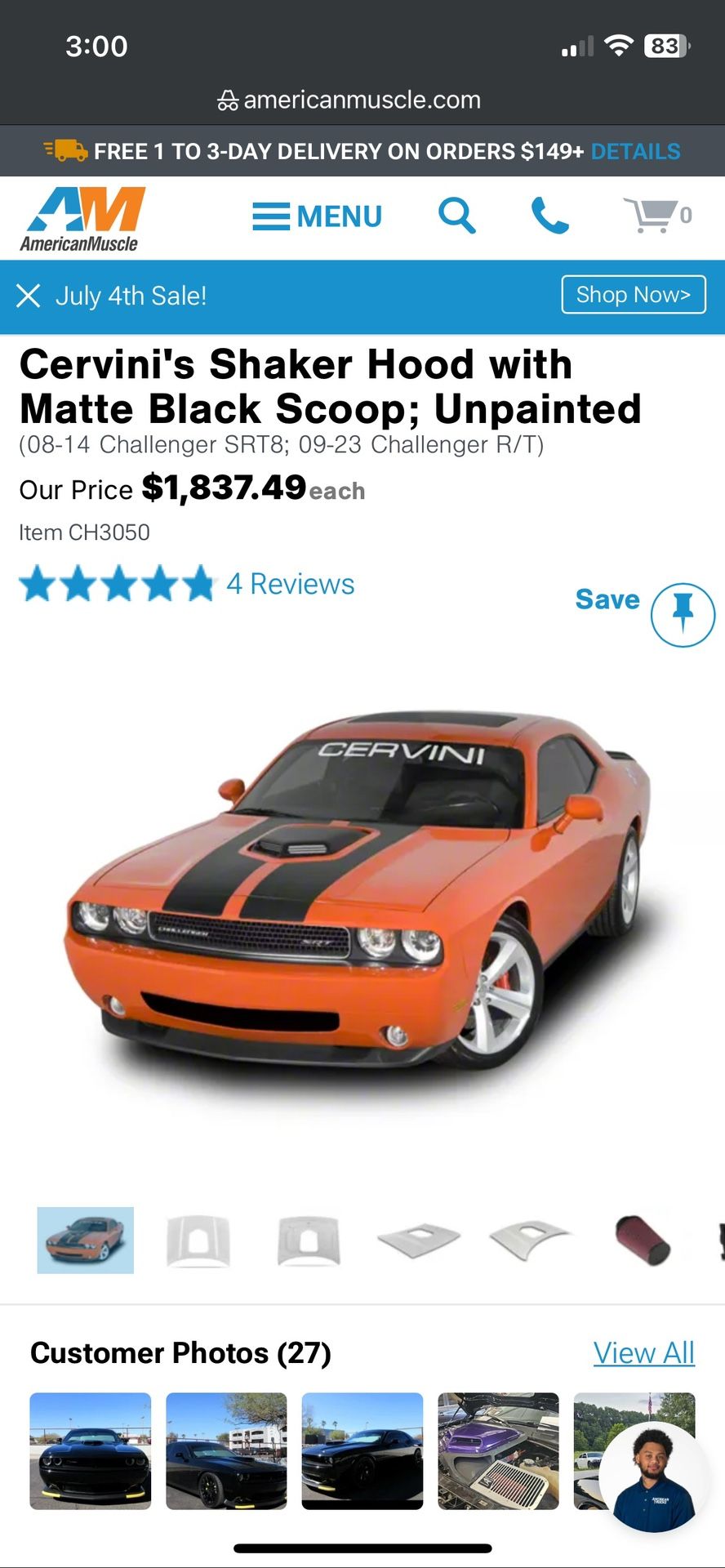 CERVINI’s Unpainted Fiberglass Hood With Hood Pins