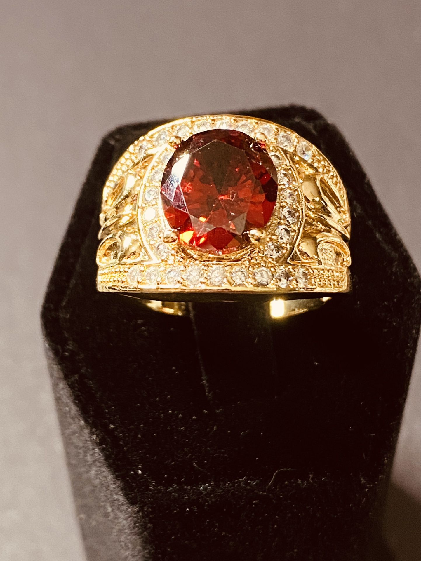 22K Stainless Steel Ruby Stone Diamond Ring