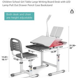 Kids Adjustable Desk With Lamp And Chair 