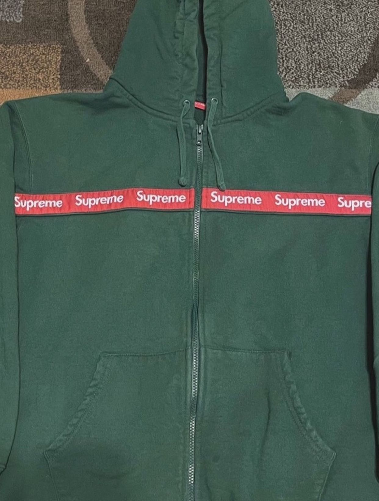 Supreme Text Stripe Hooded Jacket Size Large