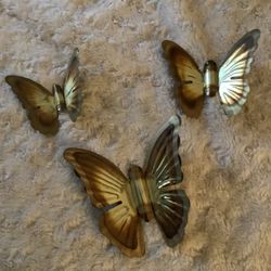 Set Of Three Gold Metal Wall Butterflies 