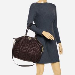 Coach Dark Brown Quilted Chevron Nylon Leather  Handbag 70th Anniversary Madison