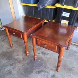 Pair of Cherry-Finished Wood End Tables