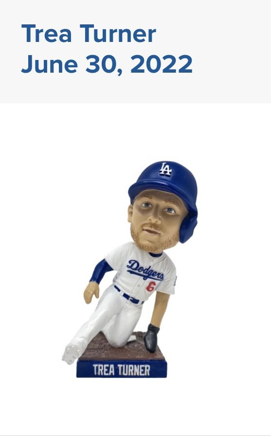 Dodgers vs Padres June 30th Trea Turner Bobblehead Night