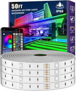 50ft Outdoor LED Strip Lights Waterproof,Music Sync RGB IP68 Outside Led Light Strips Waterproof with App and Remote,Exterior Led Rope Lights for Deck