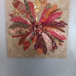 Canvas Fabric and sea glass Art