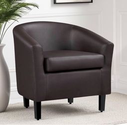 Dark Brown Leather barrel Chair / faux leather barrel chair / brown accent chair