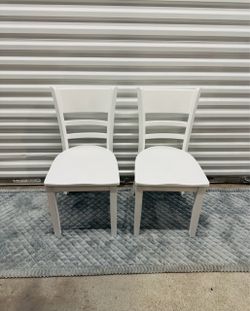 2 White Wooden Ladder Back Chairs - New but minor issues $40 for Both - see Description