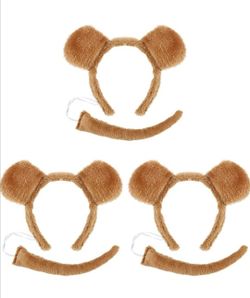 6 Pieces Bear Ears Headband Bear Bowtie and Bear Tail Costume Set for Halloween or Costume Party Decoration