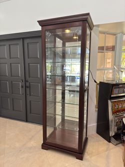 Lighted Glass Curio Cabinet with Wood Frame