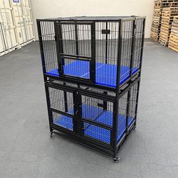 (NEW) $370 (Set of 2) Stackable Dog Cage 41x31x65” Heavy Duty Kennel w/ Plastic Tray