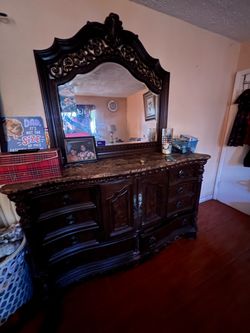 Dark Wood Dresser with Mirror SET