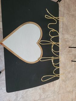 Heart Mirror Happy Metal GOLD Wall Art Inspiration Home Decor