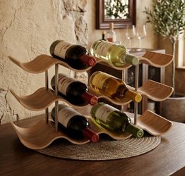 Wave Wood and Metal Wine Rack