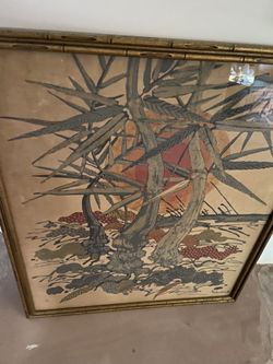 Bali 1970 s vintage wall painting trees art large photo in nice frame 