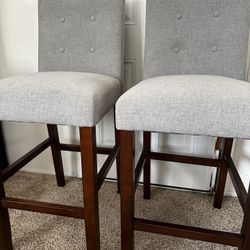 Bar Stools (2) Upholstered Grey Fabric 