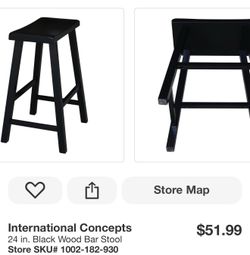 Internationalq Concepts Black Wood Bar Stools - Set of 2 READ DESCRIPTION