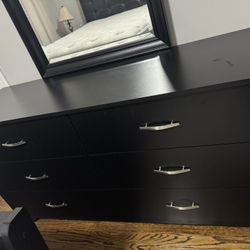Queen Size Bed & Mattress, Box Spring & Dresser And Mirror 
