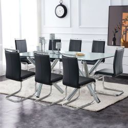 Modern PU Faux Leather High Back Dining Chairs with C-shaped Tube Chrome Metal Legs for Multiple Rooms