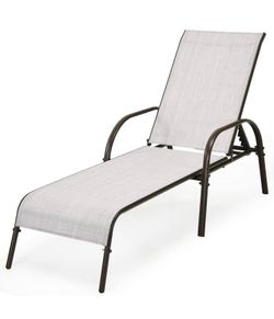 Giantex Patio Lounge Chair, Outdoor Chaise Lounge with 5 Adjustable Backrest, Sturdy Steel Frame, Sunbathing Recliner, Beach Chair, Tanning Chair for 
