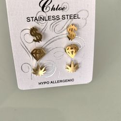 3 Pairs- stainless Steel Earrings 