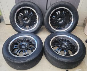 20&quot; Black Truck Or SUV Rims w Chrome Lip, Tires 275/55r20 Wheels Bolt Pattern Are 5x5 &amp; 5x5.5 Universal