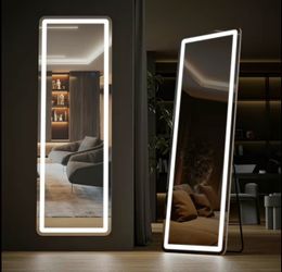 DUMOS Floor Mirror Stand Mirror Full Length with LED Lights, Floor Mirror Dimming & 3 Color Lighting