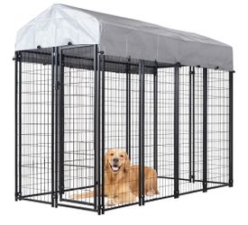 Outdoor dog kennel with covered roof